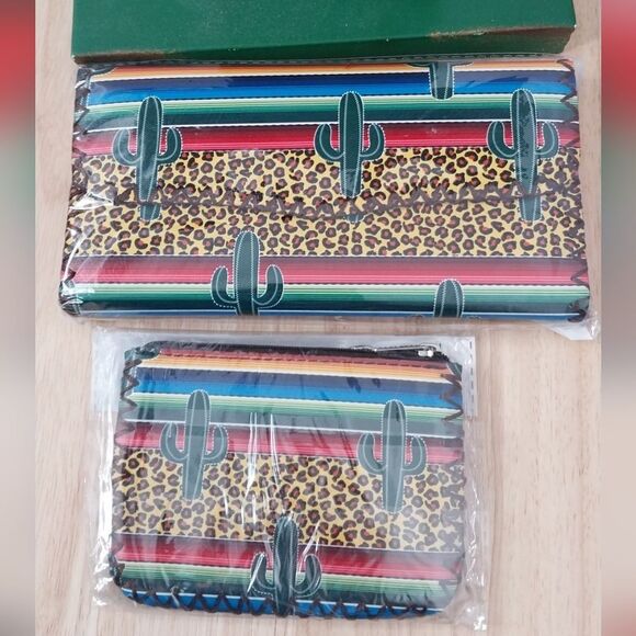 Cheetah Print Saguaro Cactus Wallet Set Cardholder ID Credit Card Coin Purse - Picture 6 of 12